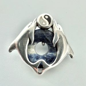 Vintage 1995 Sterling Silver Dolphin & Yin Yang Sodalite Pendant